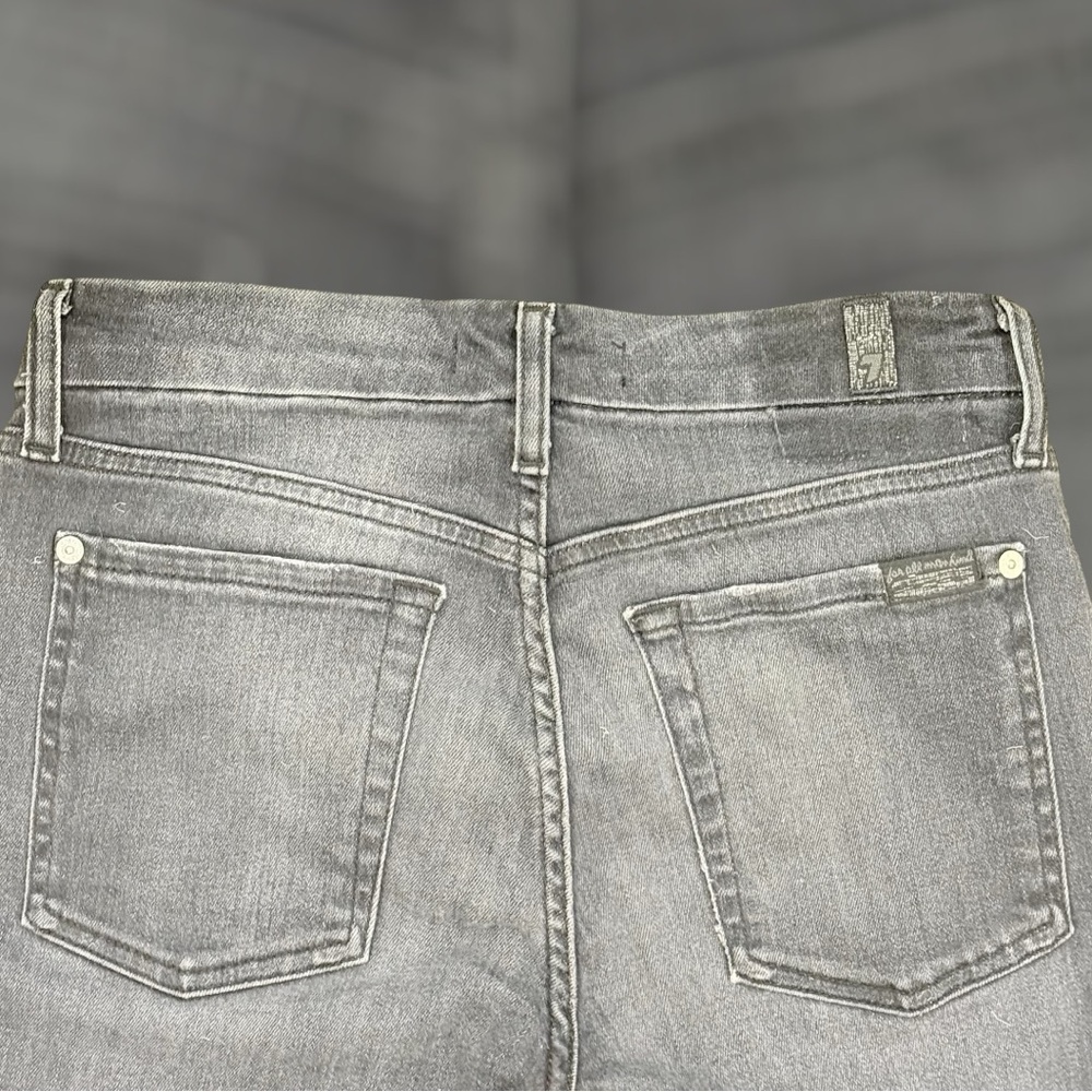 7 for All Mankind Jeans Women's 27 Black Stonewash Distressed Mid Rise Stretch - Picture 4 of 9
